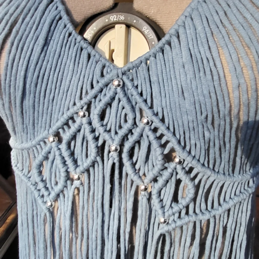 NEW Gorgeous steel blue macreme lace dress coverup size medium